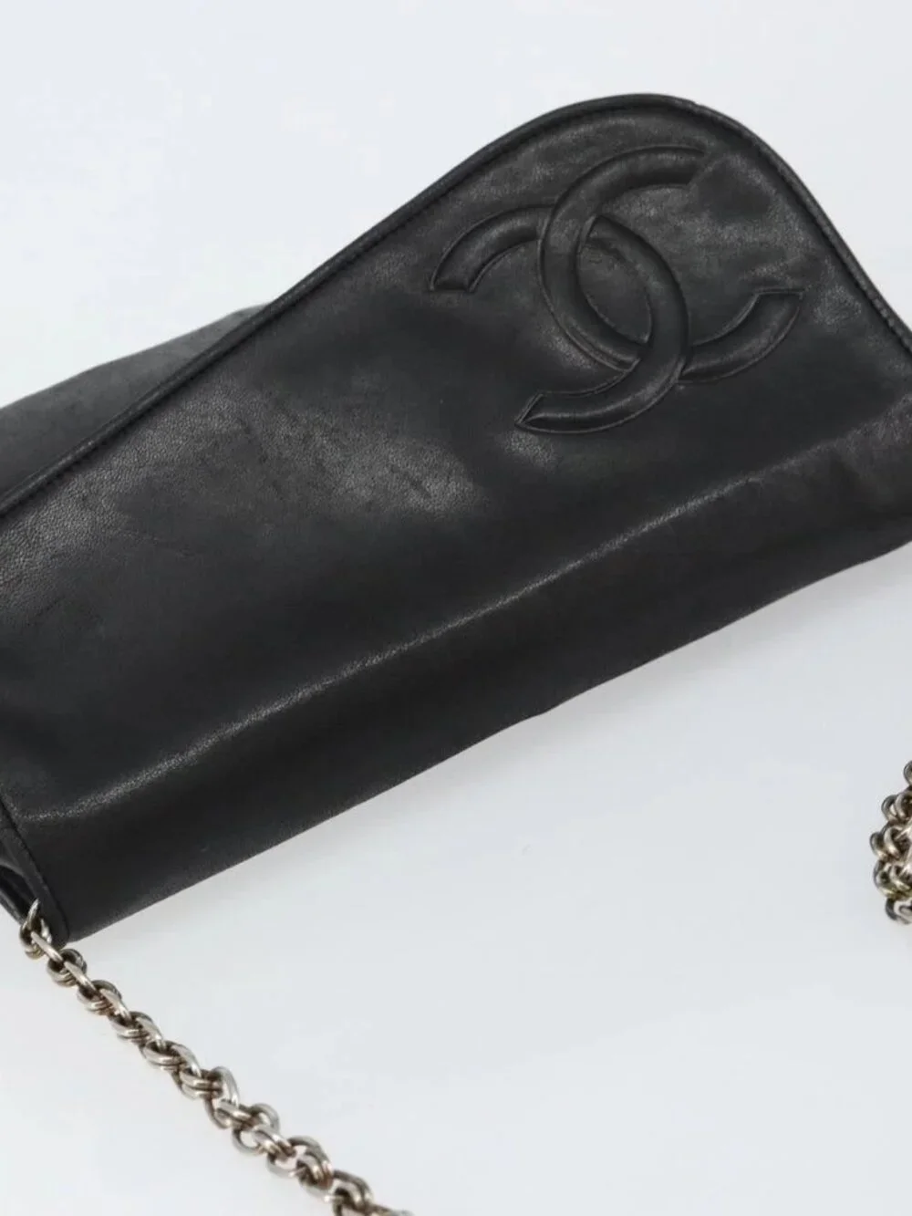CHANEL COCO Mark Chain Shoulder Bag Lamb Skin Vintage Black CC Auth 146795
